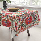Large Medallion Suzani Bokhara Uzbekistan Floral Embroidery Print Tablecloth Gallery Image 3