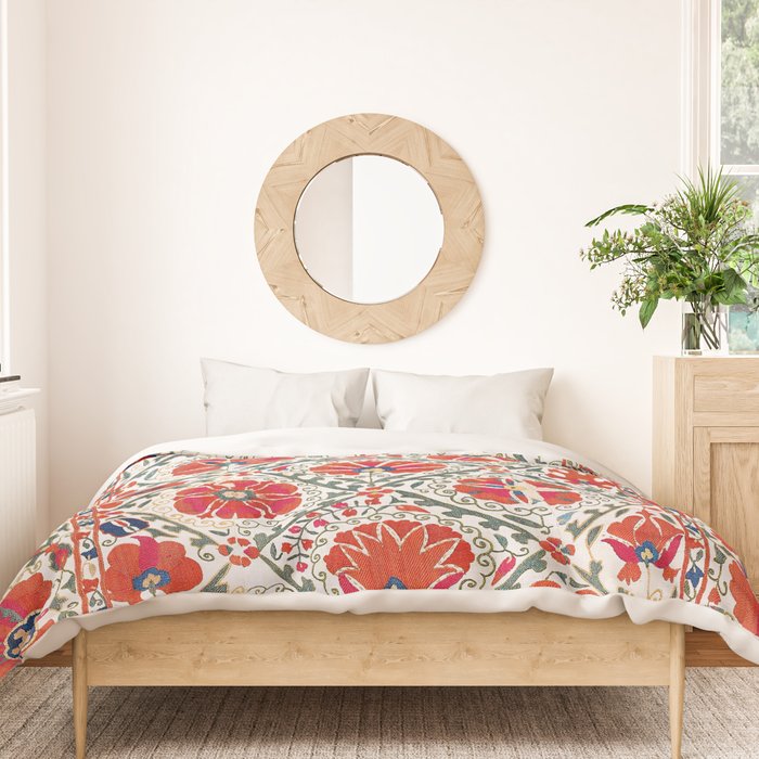 Large Medallion Suzani Bokhara Uzbekistan Floral Embroidery Print Duvet Cover Gallery Image 3