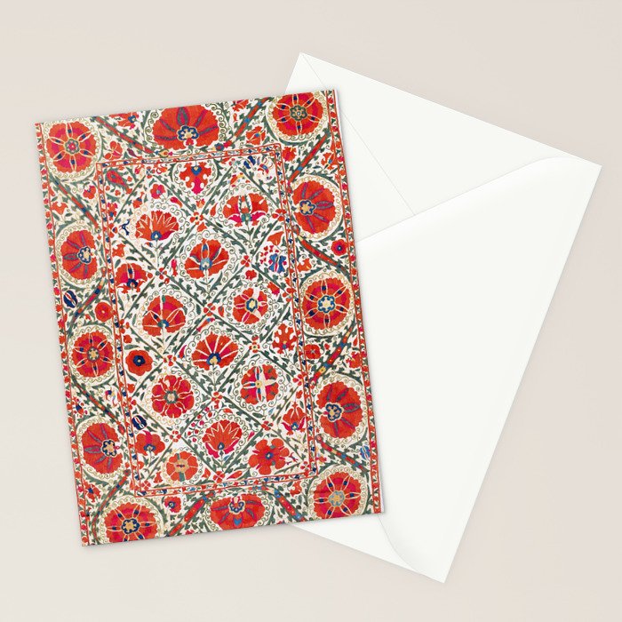 Large Medallion Suzani Bokhara Uzbekistan Floral Embroidery Print Stationery Card Gallery Image 2