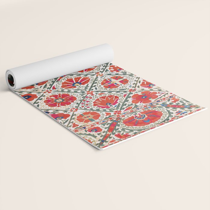 Large Medallion Suzani Bokhara Uzbekistan Floral Embroidery Print Yoga Mat Gallery Image 2