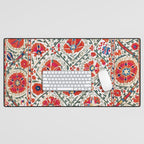 Large Medallion Suzani Bokhara Uzbekistan Floral Embroidery Print Desk Mat Gallery Image 1
