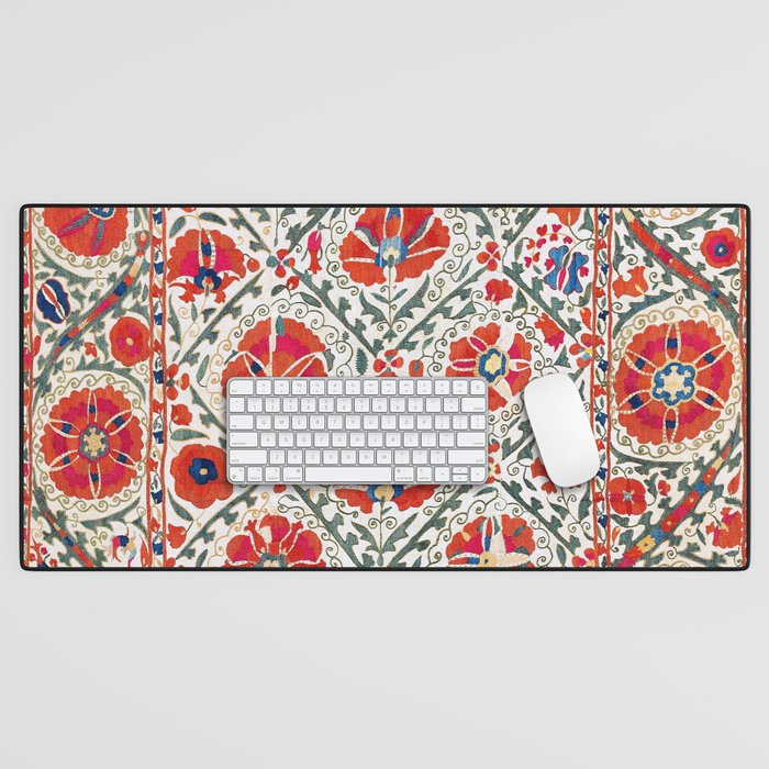 Large Medallion Suzani Bokhara Uzbekistan Floral Embroidery Print Desk Mat Gallery Image 1
