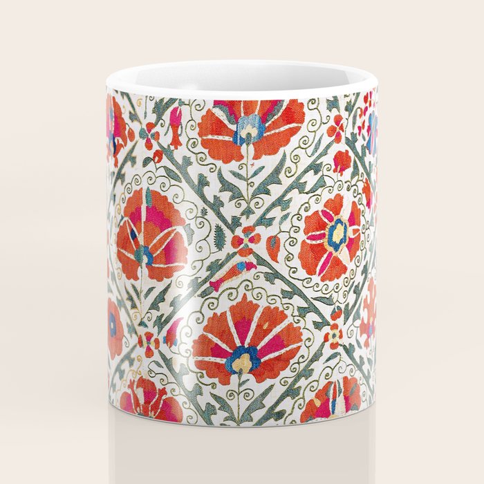 Large Medallion Suzani Bokhara Uzbekistan Floral Embroidery Print Coffee Mug Gallery Image 4