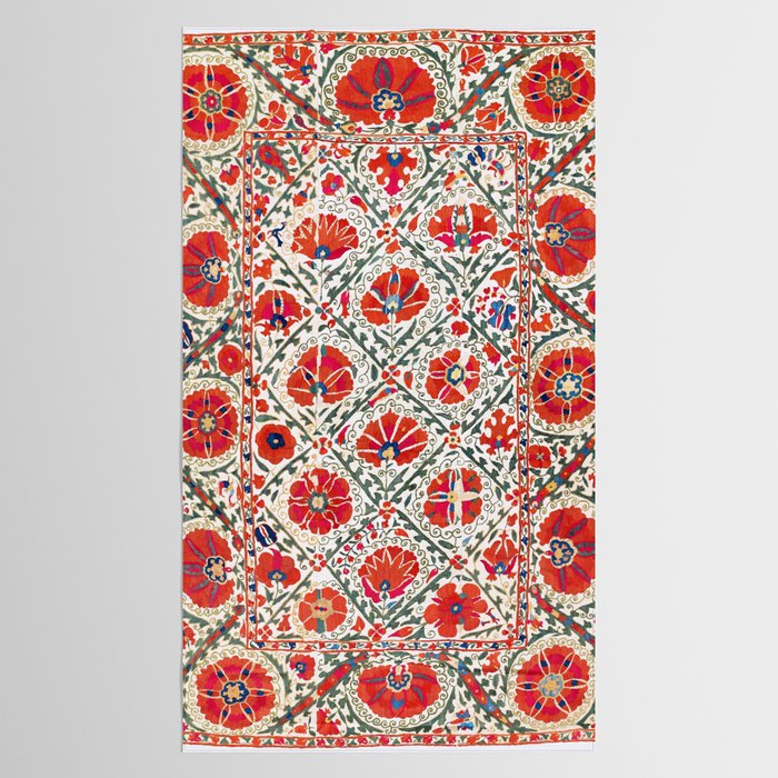 Large Medallion Suzani Bokhara Uzbekistan Floral Embroidery Print Tablecloth Gallery Image 2