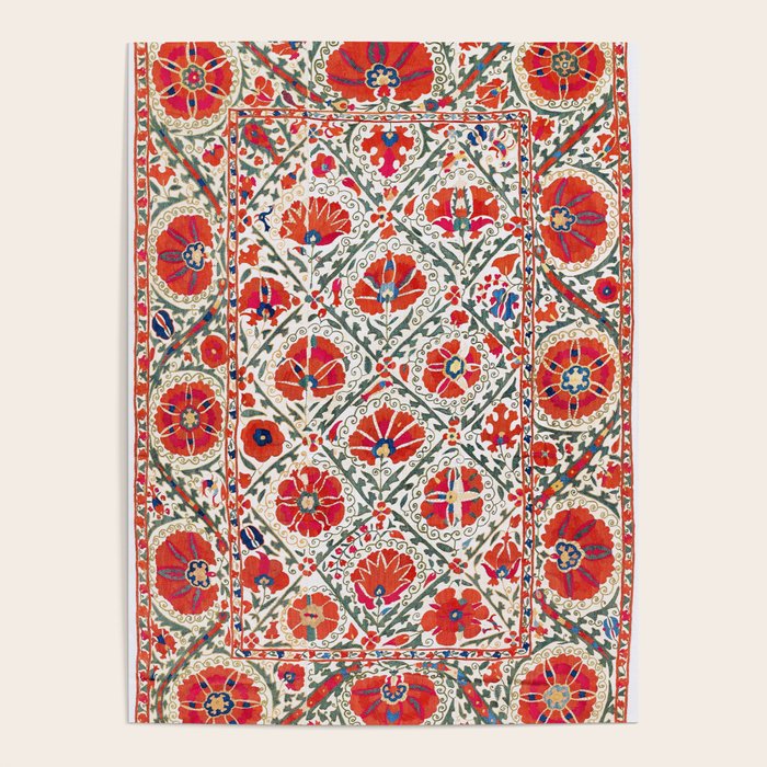 Large Medallion Suzani Bokhara Uzbekistan Floral Embroidery Print Poster Gallery Image 1