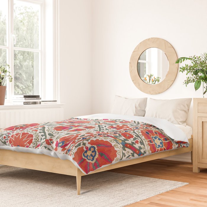 Large Medallion Suzani Bokhara Uzbekistan Floral Embroidery Print Duvet Cover Gallery Image 2