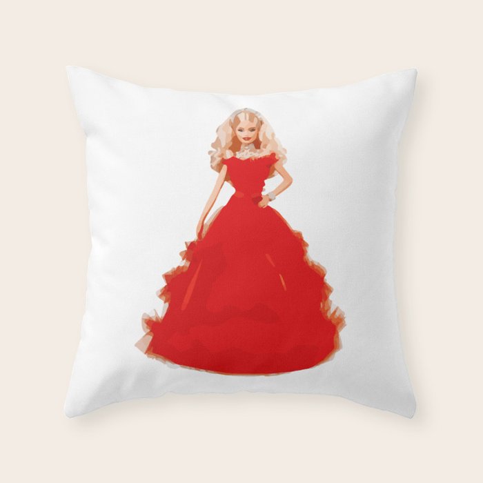 Christmas Doll in Red Dress Vector Art Throw Pillow Gallery Image 1