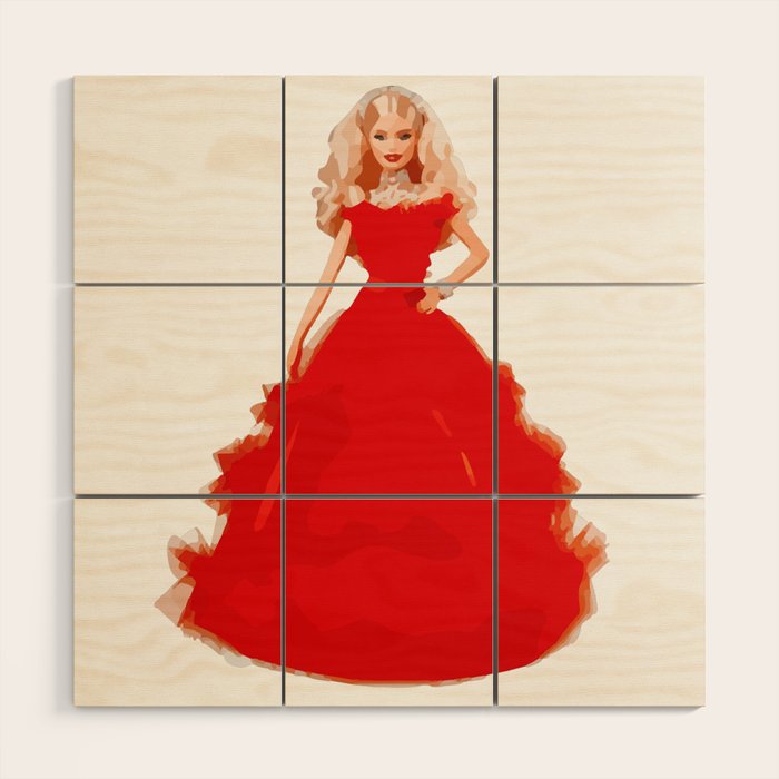 Christmas Doll in Red Dress Vector Art Wood Wall Art Gallery Image 1