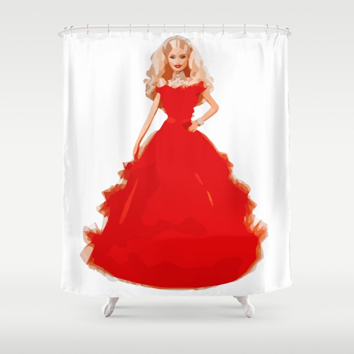 Christmas Doll in Red Dress Vector Art Shower Curtain Gallery Image 1