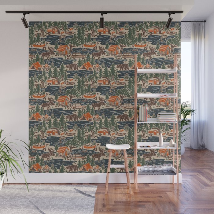 North Country Summer - classic blue, green, brown, and red Wall Mural Gallery Image 1