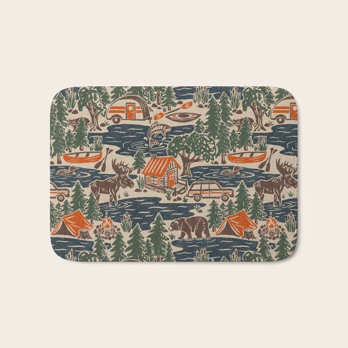 North Country Summer - classic blue, green, brown, and red Bath Mat Gallery Image 1