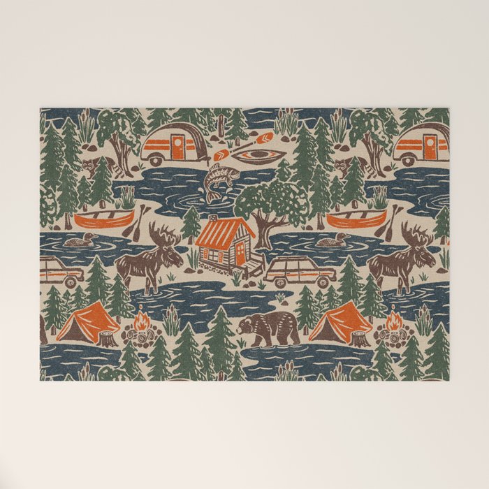 North Country Summer - classic blue, green, brown, and red Welcome Mat Gallery Image 1