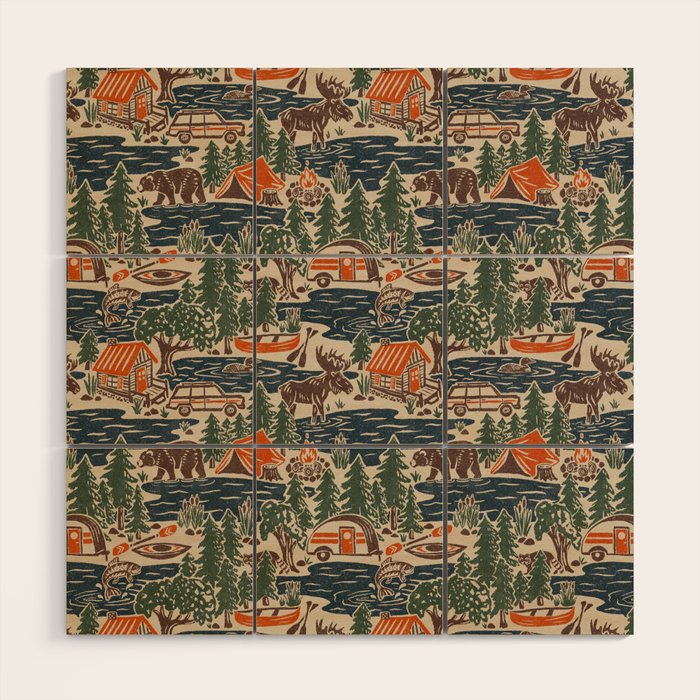 North Country Summer - classic blue, green, brown, and red Wood Wall Art Gallery Image 1