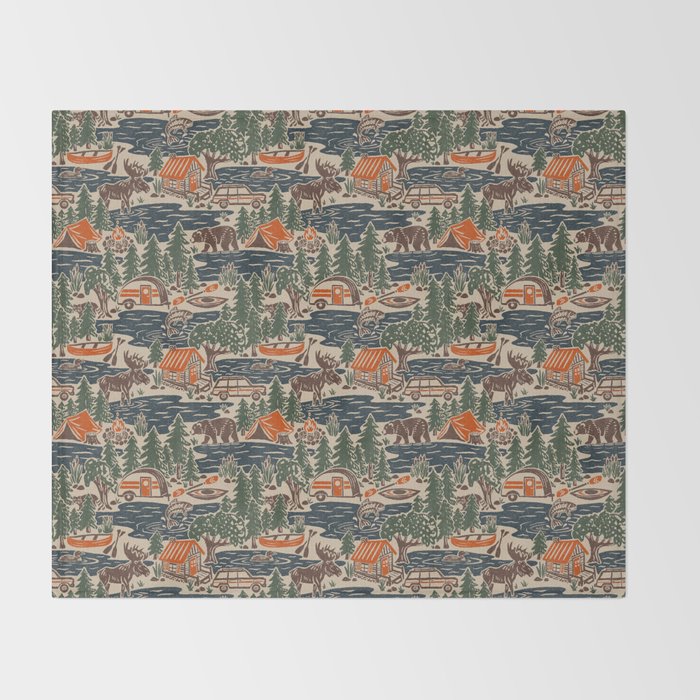 North Country Summer - classic blue, green, brown, and red Throw Blanket Gallery Image 2