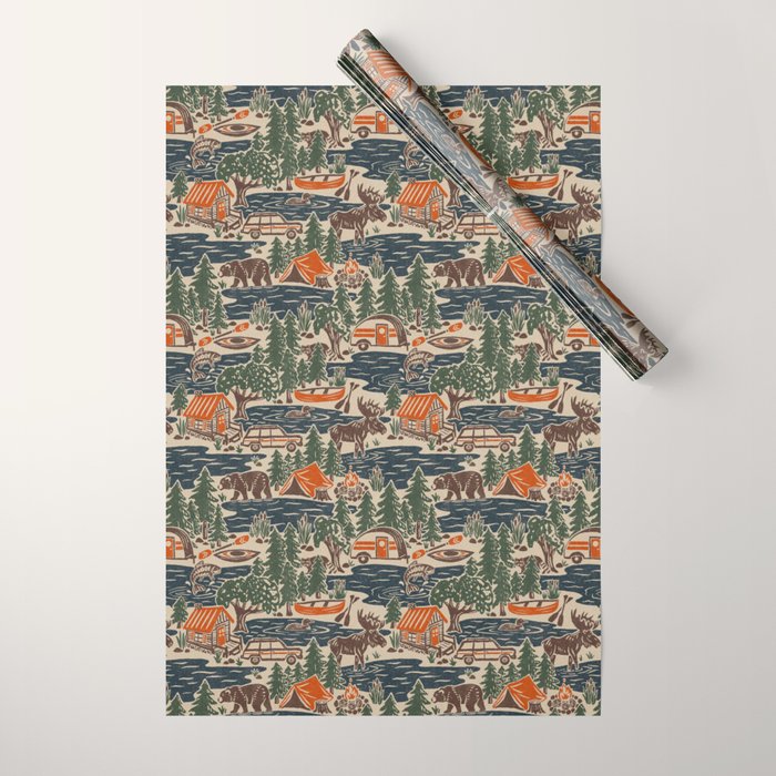 North Country Summer - classic blue, green, brown, and red Wrapping Paper Gallery Image 1