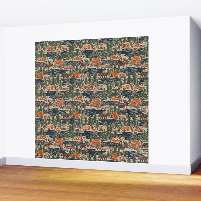 North Country Summer - classic blue, green, brown, and red Wall Mural Gallery Image 2