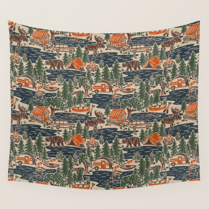 North Country Summer - classic blue, green, brown, and red Wall Tapestry Gallery Image 4