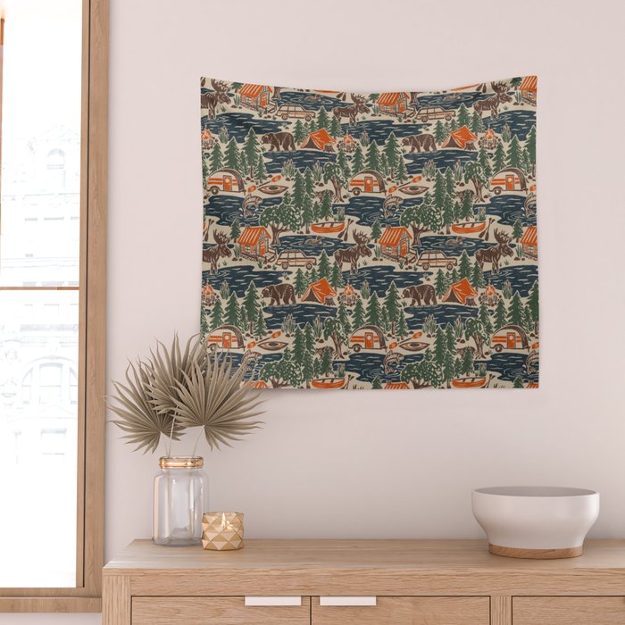 North Country Summer - classic blue, green, brown, and red Wall Tapestry Gallery Image 2