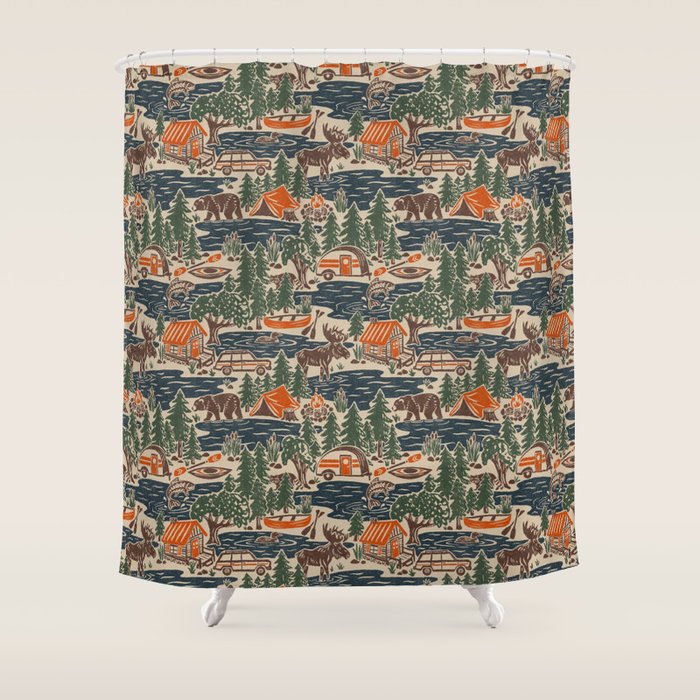 North Country Summer - classic blue, green, brown, and red Shower Curtain Gallery Image 1