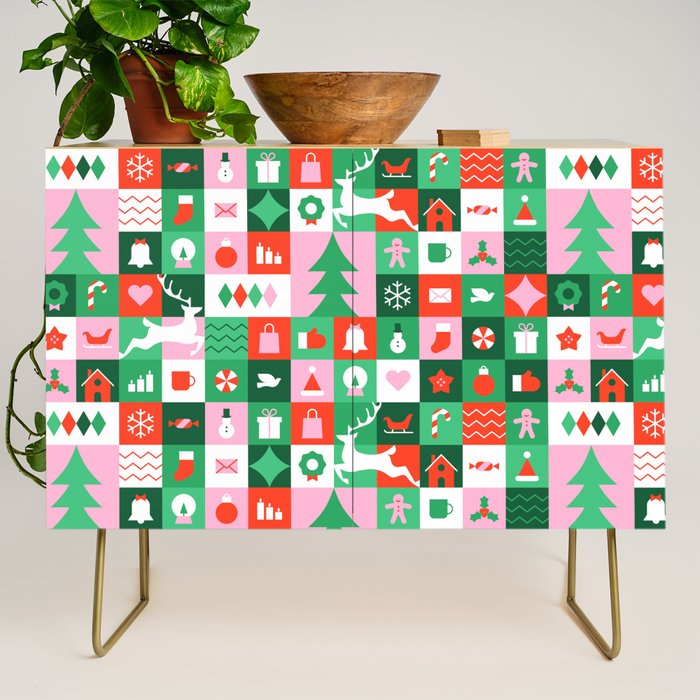 Modern christmas geometric mosaic art pattern Credenza Gallery Image 1