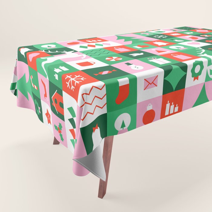 Modern christmas geometric mosaic art pattern Tablecloth Gallery Image 1