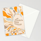 YOUR HEALTH IS YOUR WEALTH with Liquid retro abstract pattern in orange and blue Stationery Card Gallery Image 2