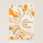 YOUR HEALTH IS YOUR WEALTH with Liquid retro abstract pattern in orange and blue Stationery Card Gallery Image 2