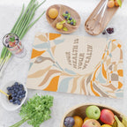 YOUR HEALTH IS YOUR WEALTH with Liquid retro abstract pattern in orange and blue Cutting Board Gallery Image 2