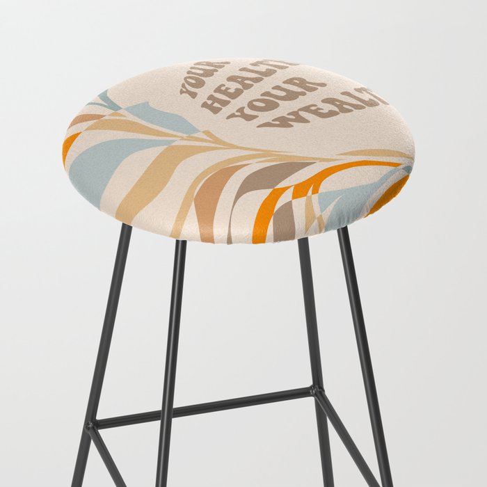 YOUR HEALTH IS YOUR WEALTH with Liquid retro abstract pattern in orange and blue Stool Gallery Image 2