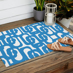 Pop Blue and White Contemporary Mid Century Modern Loops Abstract Pattern Outdoor Rug Gallery Image 2