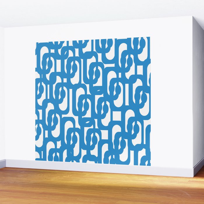 Pop Blue and White Contemporary Mid Century Modern Loops Abstract Pattern Wall Mural Gallery Image 2