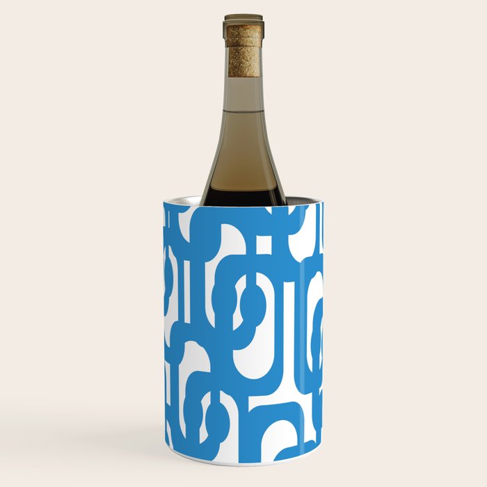 Pop Blue and White Contemporary Mid Century Modern Loops Abstract Pattern Wine Chiller Gallery Image 2