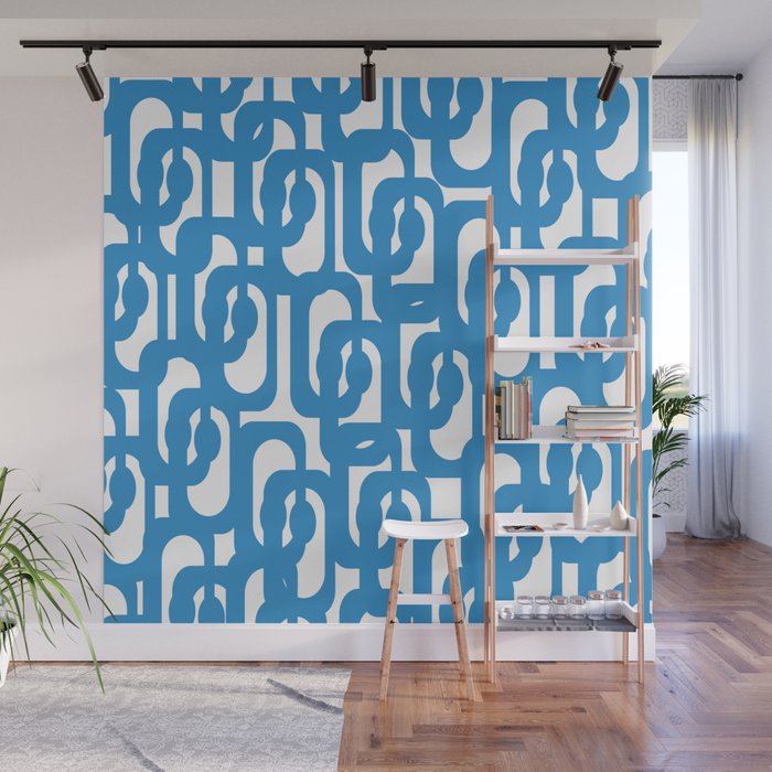 Pop Blue and White Contemporary Mid Century Modern Loops Abstract Pattern Wall Mural Gallery Image 1