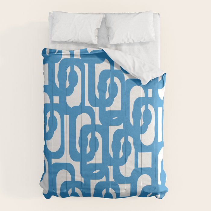 Pop Blue and White Contemporary Mid Century Modern Loops Abstract Pattern Comforter Gallery Image 1