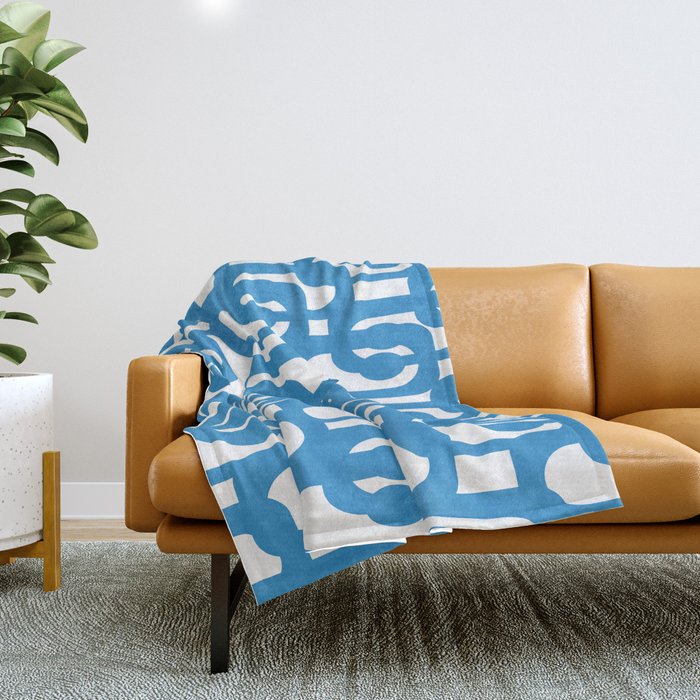 Pop Blue and White Contemporary Mid Century Modern Loops Abstract Pattern Throw Blanket Gallery Image 1
