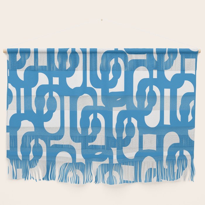 Pop Blue and White Contemporary Mid Century Modern Loops Abstract Pattern Wall Hanging Gallery Image 1