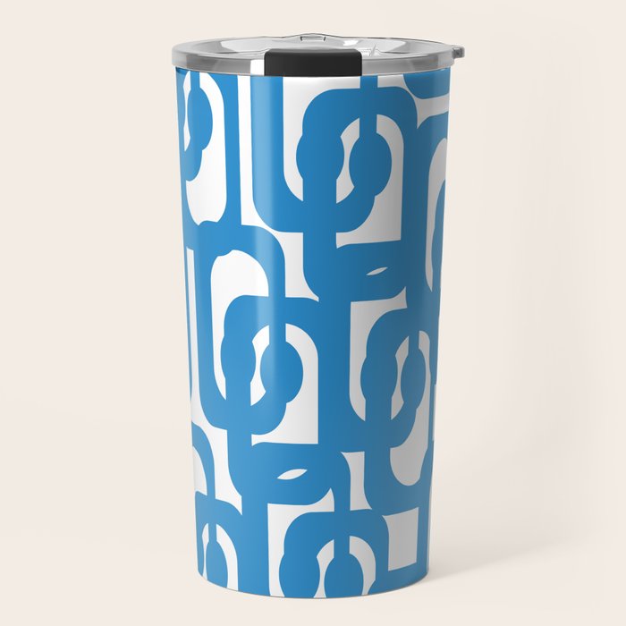 Pop Blue and White Contemporary Mid Century Modern Loops Abstract Pattern Travel Mug Gallery Image 1