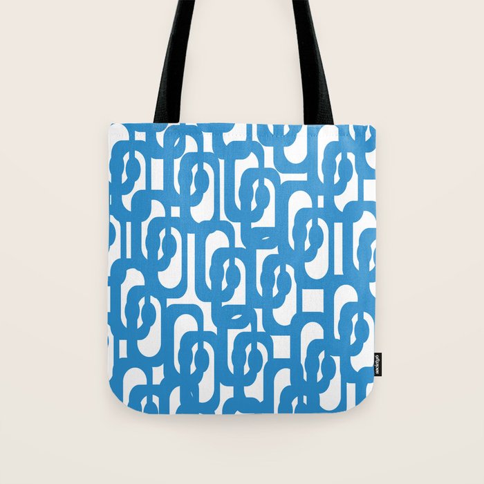 Pop Blue and White Contemporary Mid Century Modern Loops Abstract Pattern Tote Bag Gallery Image 1