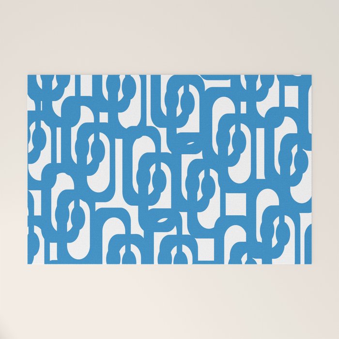 Pop Blue and White Contemporary Mid Century Modern Loops Abstract Pattern Welcome Mat Gallery Image 1