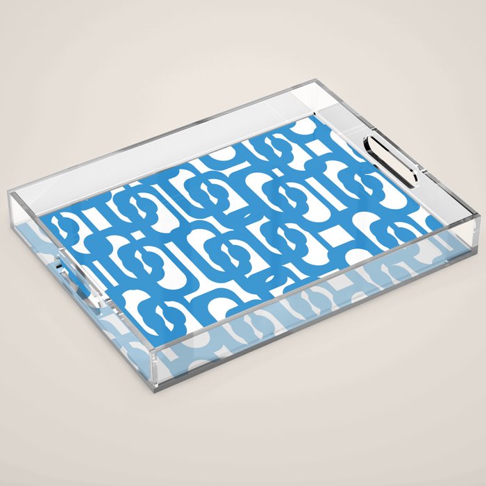 Pop Blue and White Contemporary Mid Century Modern Loops Abstract Pattern Acrylic Tray Gallery Image 1