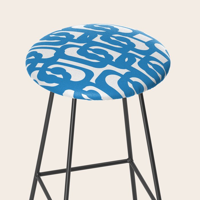 Pop Blue and White Contemporary Mid Century Modern Loops Abstract Pattern Stool Gallery Image 2