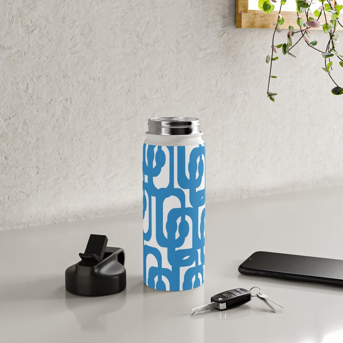 Pop Blue and White Contemporary Mid Century Modern Loops Abstract Pattern Water Bottle Gallery Image 4