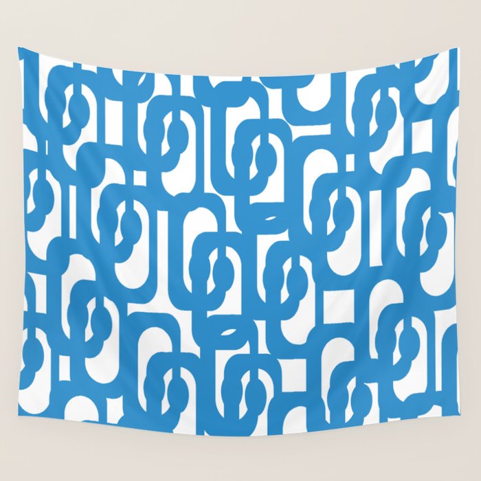 Pop Blue and White Contemporary Mid Century Modern Loops Abstract Pattern Wall Tapestry Gallery Image 4
