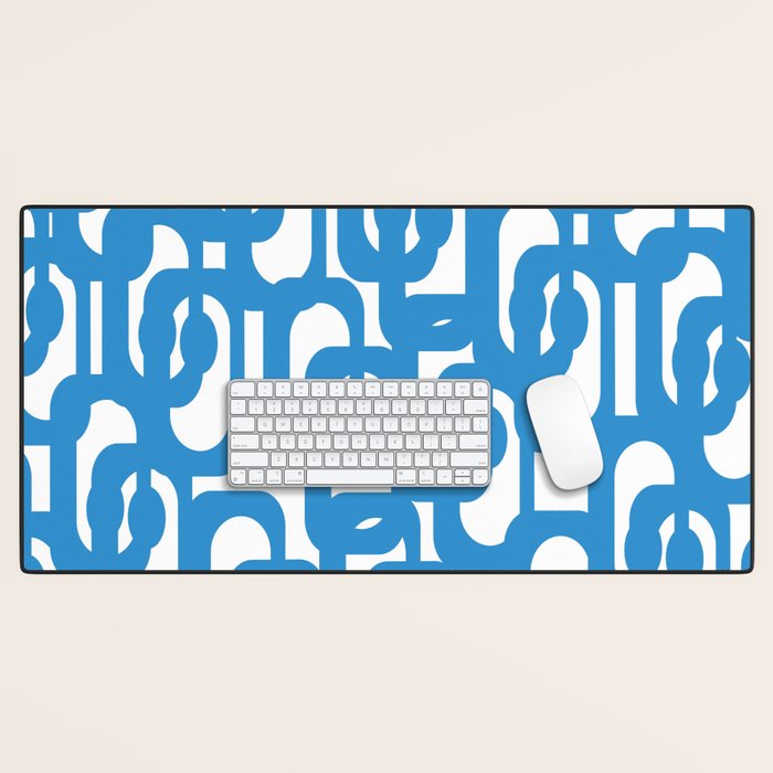 Pop Blue and White Contemporary Mid Century Modern Loops Abstract Pattern Desk Mat Gallery Image 1