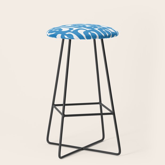 Pop Blue and White Contemporary Mid Century Modern Loops Abstract Pattern Stool Gallery Image 1