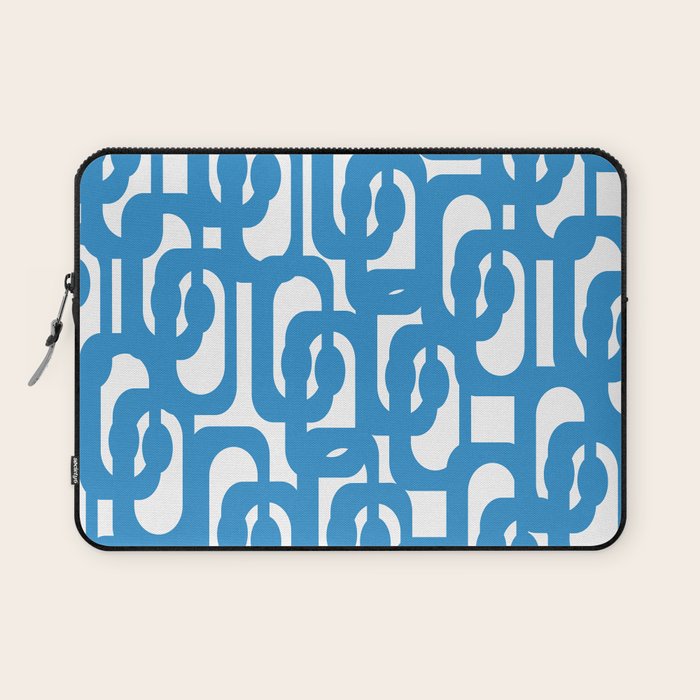 Pop Blue and White Contemporary Mid Century Modern Loops Abstract Pattern Laptop Sleeve Gallery Image 1