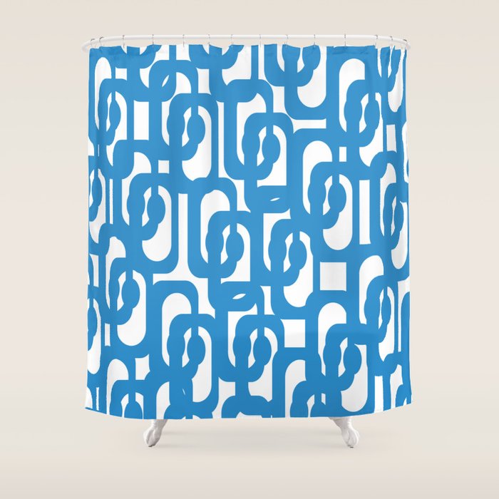 Pop Blue and White Contemporary Mid Century Modern Loops Abstract Pattern Shower Curtain Gallery Image 1