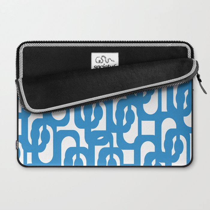 Pop Blue and White Contemporary Mid Century Modern Loops Abstract Pattern Laptop Sleeve Gallery Image 2