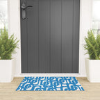 Pop Blue and White Contemporary Mid Century Modern Loops Abstract Pattern Welcome Mat Gallery Image 3