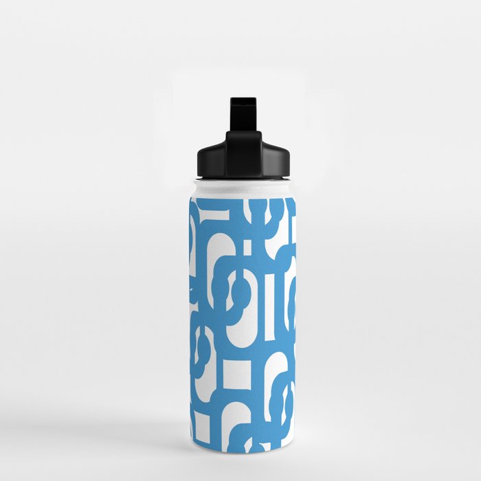 Pop Blue and White Contemporary Mid Century Modern Loops Abstract Pattern Water Bottle Gallery Image 2